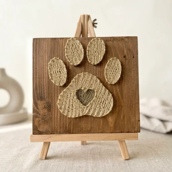 Tablou string art laba pet handmade pe sevalet